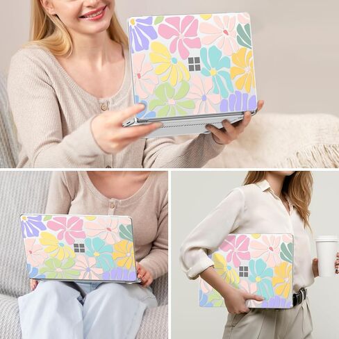 متوافق مع حافظة كمبيوتر محمول Microsoft Surface 7 مقاس 15 بوصة، موديل 2037، هيكل صلب من البلاستيك المقاوم للخدش مع نمط مبتكر + غطاء لوحة مفاتيح + واقي شاشة، زهري in Kuwait