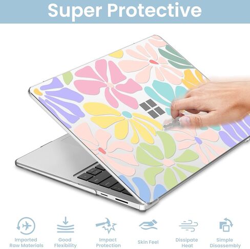 متوافق مع حافظة كمبيوتر محمول Microsoft Surface 7 مقاس 15 بوصة، موديل 2037، هيكل صلب من البلاستيك المقاوم للخدش مع نمط مبتكر + غطاء لوحة مفاتيح + واقي شاشة، زهري in Kuwait