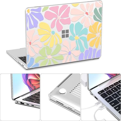 متوافق مع حافظة كمبيوتر محمول Microsoft Surface 7 مقاس 15 بوصة، موديل 2037، هيكل صلب من البلاستيك المقاوم للخدش مع نمط مبتكر + غطاء لوحة مفاتيح + واقي شاشة، زهري in Kuwait