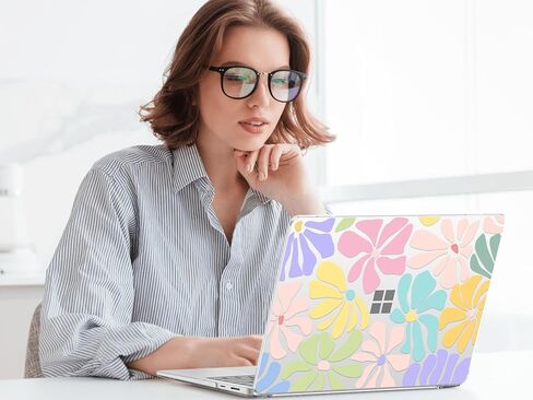 متوافق مع حافظة كمبيوتر محمول Microsoft Surface 7 مقاس 15 بوصة، موديل 2037، هيكل صلب من البلاستيك المقاوم للخدش مع نمط مبتكر + غطاء لوحة مفاتيح + واقي شاشة، زهري in Kuwait