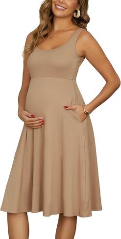Women's Maternity Sleeveless Dresses Tank A-Line Casual Sundress with Pockets Baby Shower Pregnancy Dress in Saudi Arabia