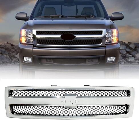 Front Chrome Grille Grill For Chevy Silverado 1500 Pickup Truck Grill 2007 2008 2009 2010 2011 2012 2013 GM1200572 25810707 (Chrome) in Saudi Arabia