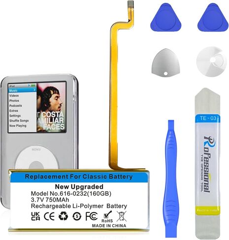 Upgrade Replacement 750mAh Battery 616-0232 Compatible with iPod 5th - 7th Generation Video Classic A1136 A1238 6th 80GB 6.5th 120GB 7th 160GB 5th 30GB with Repair Tool Kits in Kuwait