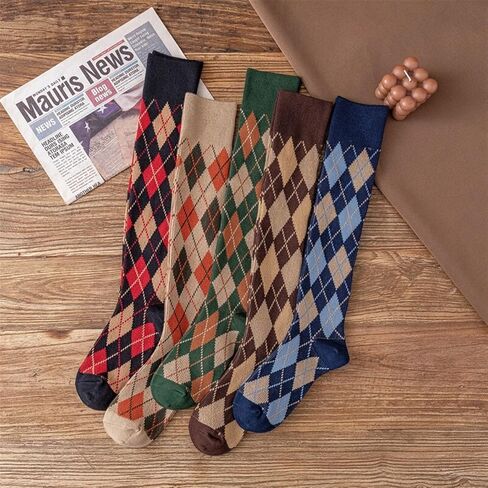 النساء Argyle جوارب طويلة إلى الركب الفتيات الجدة الملونة متقلب في الهواء الطلق جوارب خمر القطن طويل جوارب أنبوبية 2 أزواج in Kuwait