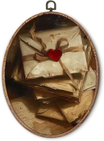 Hxlac Gold Heart Key on Red Oval Wall Art Framed, Lovers Key Anniversary Oval Wall Decor, Dark Academia Valentine's Day Hanging Canvas Prints Wall Sculptures for Home Living Room Decor, 8.5x11.5 Inch in Kuwait