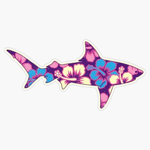 Hawaiian Purple Hibiscus Shark Vinyl Sticker Waterproof Decal Laptop Wall Window Bumper Sticker 5" in Saudi Arabia
