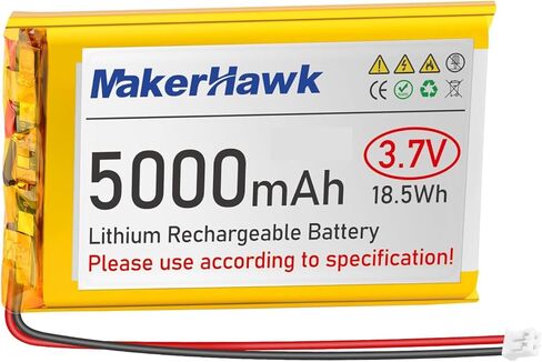 بطارية ليبو 3.7 فولت 5000 مللي أمبير في الساعة من MakerHawk قابلة لإعادة الشحن 1S 3C بطارية ليثيوم بوليمر مع لوح حماية شريط مطاطي معزول، قابس PH2.0 لحزمة بطاريات Arduino ESP32 RPI UPS (عبوتان) in Kuwait