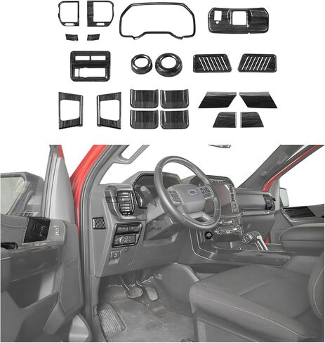 21PCS Wood Grain Full Set Interior Trim Kits Fit for 2015-2020 Ford F150 Decor Accessories Center Console Dashboard Gear Shift Knob Navigation Window Switch 4WD Knob Inner Door Bowl Panel So On in Saudi Arabia