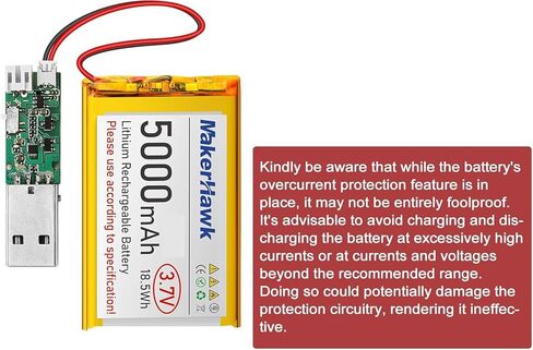 بطارية ليبو 3.7 فولت 5000 مللي أمبير في الساعة من MakerHawk قابلة لإعادة الشحن 1S 3C بطارية ليثيوم بوليمر مع لوح حماية شريط مطاطي معزول، قابس PH2.0 لحزمة بطاريات Arduino ESP32 RPI UPS (عبوتان) in Kuwait