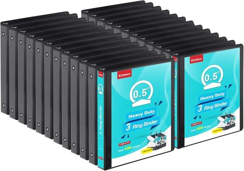 COMIX Heavy Duty 3 Ring Binder 1 inch with Clear View Cover, 1" Round Ring View Binder, PVC-Free, 200 Sheets Capacity of US Letter Size Paper, Office ＆ School Supplies, 12 Pack (Black) in Saudi Arabia
