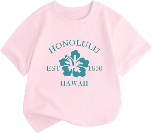 Kids Hawaiian Shirts for Girls Hibiscus Flower Graphic Tshirts Cute Beach Shirt Preppy Aesthetic Tee Summer Tops in Kuwait