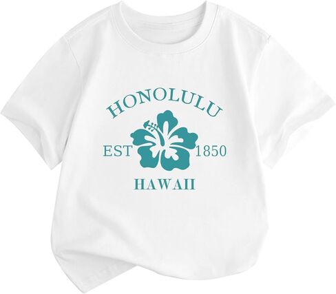 Kids Hawaiian Shirts for Girls Hibiscus Flower Graphic Tshirts Cute Beach Shirt Preppy Aesthetic Tee Summer Tops in Saudi Arabia