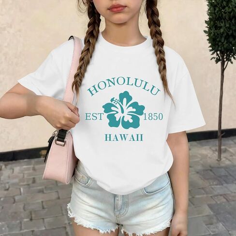 Kids Hawaiian Shirts for Girls Hibiscus Flower Graphic Tshirts Cute Beach Shirt Preppy Aesthetic Tee Summer Tops in Saudi Arabia