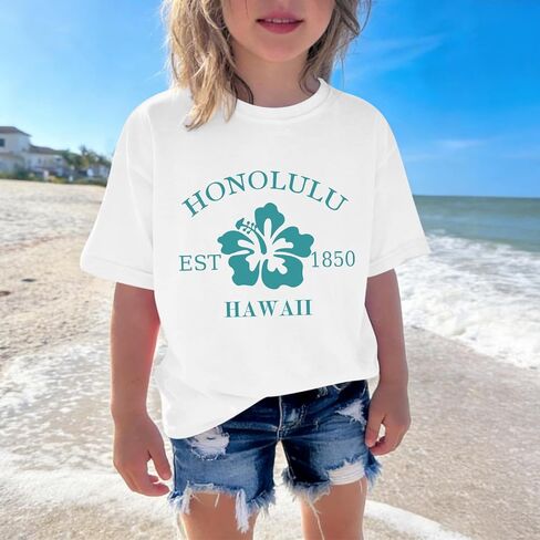 Kids Hawaiian Shirts for Girls Hibiscus Flower Graphic Tshirts Cute Beach Shirt Preppy Aesthetic Tee Summer Tops in Saudi Arabia