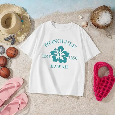 Kids Hawaiian Shirts for Girls Hibiscus Flower Graphic Tshirts Cute Beach Shirt Preppy Aesthetic Tee Summer Tops in Saudi Arabia