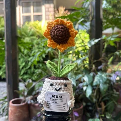 Handmade Crochet Sunflower Gift with “Mom Nutrition Facts" Card – Funny for Mom – Cute Knitted Plant Desk Decor, Birthday & Appreciation Gift for Mother in Kuwait