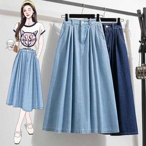 Korean Vintage Denim Skirt, Women's Oversized high Waisted Denim Skirt, Harajuku Denim Skirt in Saudi Arabia