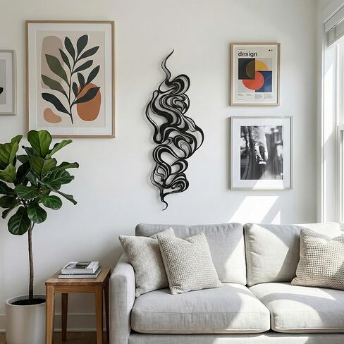 اكتشافات آيدان الفريدة من نوعها فن جداري معدني دخاني تجريدي، ديكور حائط دوامي متدفق، تعليق معدني حديث للفن السائل، منحوتة عضوية سوداء، ديكور تجريدي بسيط، هدية فنية معاصرة in Kuwait