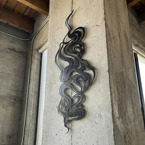 اكتشافات آيدان الفريدة من نوعها فن جداري معدني دخاني تجريدي، ديكور حائط دوامي متدفق، تعليق معدني حديث للفن السائل، منحوتة عضوية سوداء، ديكور تجريدي بسيط، هدية فنية معاصرة in Kuwait