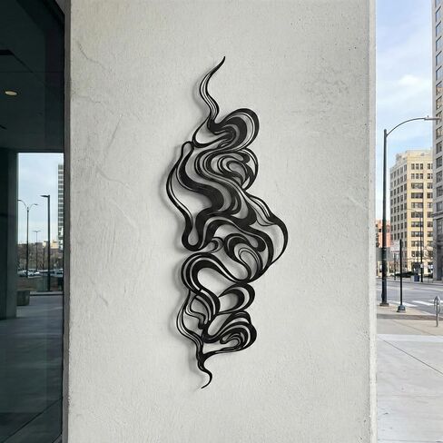 اكتشافات آيدان الفريدة من نوعها فن جداري معدني دخاني تجريدي، ديكور حائط دوامي متدفق، تعليق معدني حديث للفن السائل، منحوتة عضوية سوداء، ديكور تجريدي بسيط، هدية فنية معاصرة in Kuwait