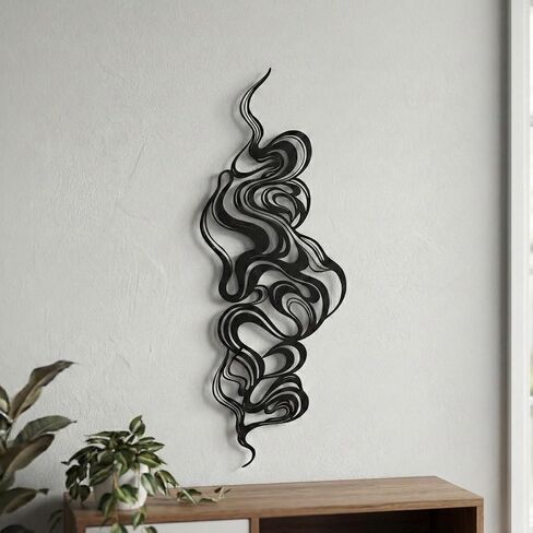 اكتشافات آيدان الفريدة من نوعها فن جداري معدني دخاني تجريدي، ديكور حائط دوامي متدفق، تعليق معدني حديث للفن السائل، منحوتة عضوية سوداء، ديكور تجريدي بسيط، هدية فنية معاصرة in Kuwait