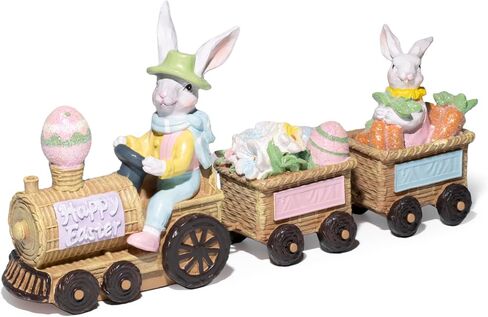 Hodao Easter Bunny Train Figurine - Exquisite Resin Easter Home Decoration, Colorful Easter Bunny and Train Design, 9.2 Inches Long (Easter Train Color 2) in Kuwait