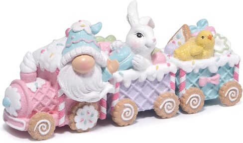 Hodao Easter Bunny Train Figurine - Exquisite Resin Easter Home Decoration, Colorful Easter Bunny and Train Design, 9.2 Inches Long (Easter Train Color 2) in Kuwait