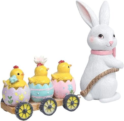 Hodao Easter Bunny Train Figurine - Exquisite Resin Easter Home Decoration, Colorful Easter Bunny and Train Design, 9.2 Inches Long (Easter Train Color 2) in Kuwait
