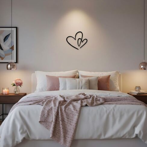 AIM & GGKK Modern Black Heart Wall Decor - Sleek Metal Heart Shaped Wall Art Hanging for Living Room, Bedroom, Bathroom, Dining Room - Minimalist Home Decor Accent in Kuwait