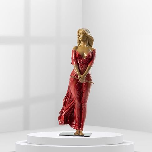 Neoclassical Dancing Nymph Bronze Sculpture, 16.5" Lost-Wax Cast Bronze Artwork with Flowing Silk Gown, Palatial Woman Sculpture for Luxury Mansion Decor & Collector's Heirloom Gift in Saudi Arabia