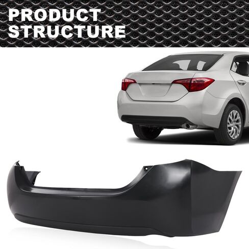 Rear Bumper Cover Compatible with Toyota Corolla Sedan 4-Door 2014-2019, 11731135 5215902650 5215903901 615343611075 TO1100309, Primed Black in Saudi Arabia