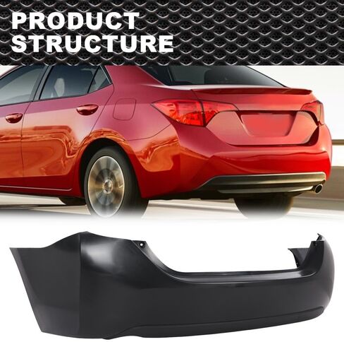 Rear Bumper Cover Compatible with Toyota Corolla Sedan 4-Door 2014-2019, 11731135 5215902650 5215903901 615343611075 TO1100309, Primed Black in Saudi Arabia
