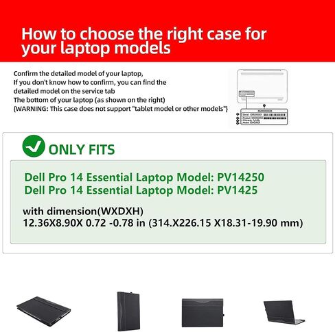 Laptop Case for Dell Pro 14 Essential Laptop PV14250 14255 14inches[Not Other Models] PU Leather Protective Bag Detachable Shell (Dark Gray) in Saudi Arabia