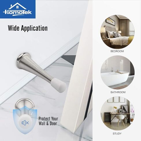 HOMOTEK 12 Pack Spring Door Stopper with Rubber Bumper Satin Nickel 3-1/8" Flexible Spring Heavy Duty Wall Door Stop Low Mounted Door Bumper for Home (Satin Nickel-Upgrade) in Saudi Arabia
