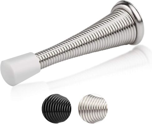 HOMOTEK 12 حزمة سدادة باب زنبركية مع مصد مطاطي من النيكل الساتان 3-1/8 بوصة زنبركية مرنة شديدة التحمل لباب الجدار توقف مصد الباب المنخفض للمنزل (ترقية النيكل الساتان) in Kuwait