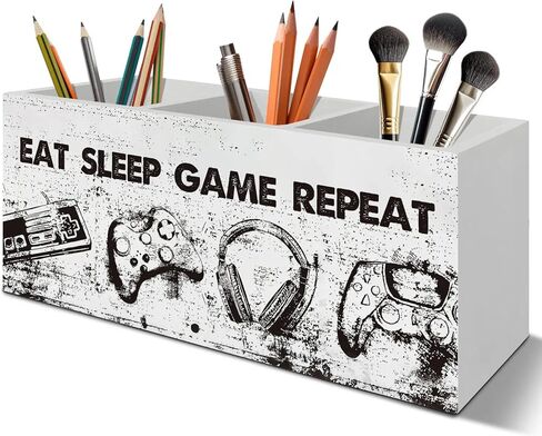 Funny Video Game Lover Pen Pencil Holder Organizer for Desk Accessories, Kids Desk Accessories for Boys, Eat Sleep Game Wooden Box Signs Decorations for Home Office Tabletop in Saudi Arabia