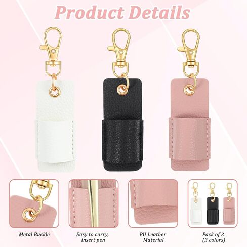 Bremorou 3 Pcs Pen Holder for Lanyard PU Leather Anti-Lost Lanyard Pen Clip Retractable Pens Holder Clip Keychain Portable Pouch Pocket Pens Holders for Pencil Badges Clipboard Nurses Office School in Saudi Arabia