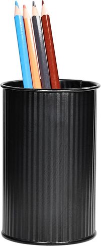 حامل أقلام معدني بتصميم أخدود عمودي، كوب منظم مكتبي متعدد الأغراض للأقلام وفرش المكياج والأواني والقشات والمزهرية الصغيرة، فضي in Kuwait