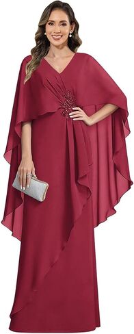 Elegant Chiffon Mother of The Bride Dresses with Cape Sleeves Mermaid Formal Wedding Guest Dress in Saudi Arabia