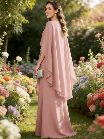 Elegant Chiffon Mother of The Bride Dresses with Cape Sleeves Mermaid Formal Wedding Guest Dress in Saudi Arabia