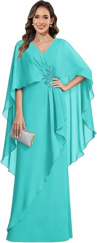 Elegant Chiffon Mother of The Bride Dresses with Cape Sleeves Mermaid Formal Wedding Guest Dress in Saudi Arabia