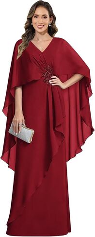 Elegant Chiffon Mother of The Bride Dresses with Cape Sleeves Mermaid Formal Wedding Guest Dress in Saudi Arabia