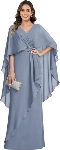 Elegant Chiffon Mother of The Bride Dresses with Cape Sleeves Mermaid Formal Wedding Guest Dress in Saudi Arabia