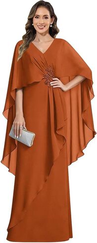 Elegant Chiffon Mother of The Bride Dresses with Cape Sleeves Mermaid Formal Wedding Guest Dress in Saudi Arabia