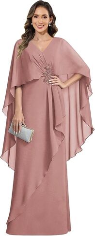 Elegant Chiffon Mother of The Bride Dresses with Cape Sleeves Mermaid Formal Wedding Guest Dress in Saudi Arabia