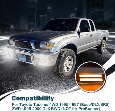 LED المصد الأمامي مصابيح العلامات الجانبية DRL العنبر متتابعة بدوره إشارة مصابيح الضباب ميزة الضوء عدة لتويوتا تاكوما 4WD 1995-1997 | 2WD 1995-2000 استبدال OEM TO2531122 TO2530122 in Saudi Arabia