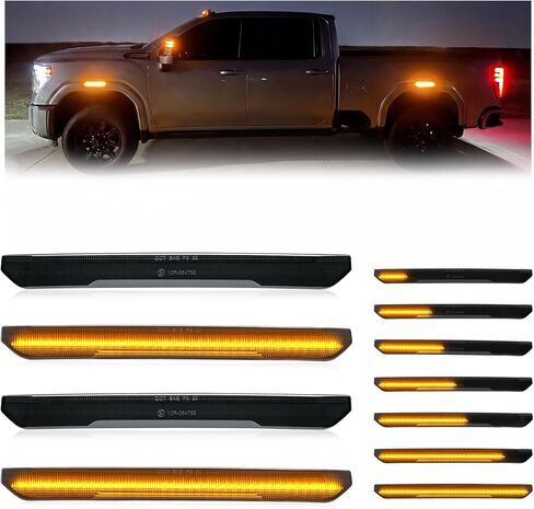 4-Piece Smoked Lens Dynamic Glow LED Side Marker Lights Kit for GMC Sierra 2500HD/3500HD 2020-2025 | Front & Rear Side Marker Lamp Assembly Replacement (Amber Light, Smoked Lens Style) in Kuwait
