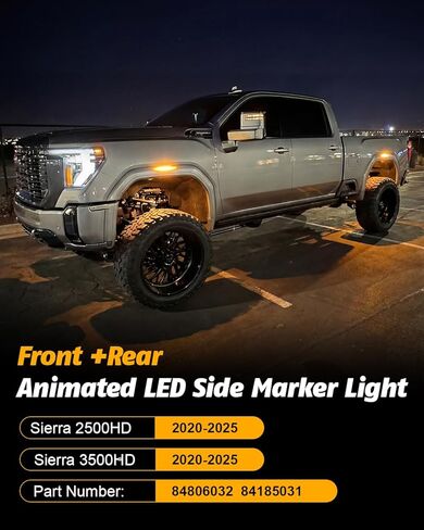 4-Piece Smoked Lens Dynamic Glow LED Side Marker Lights Kit for GMC Sierra 2500HD/3500HD 2020-2025 | Front & Rear Side Marker Lamp Assembly Replacement (Amber Light, Smoked Lens Style) in Kuwait