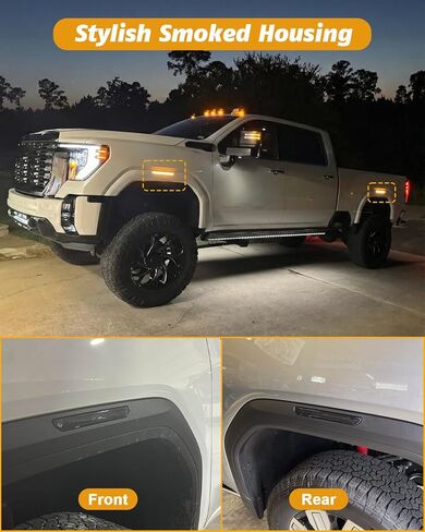 4-Piece Smoked Lens Dynamic Glow LED Side Marker Lights Kit for GMC Sierra 2500HD/3500HD 2020-2025 | Front & Rear Side Marker Lamp Assembly Replacement (Amber Light, Smoked Lens Style) in Kuwait