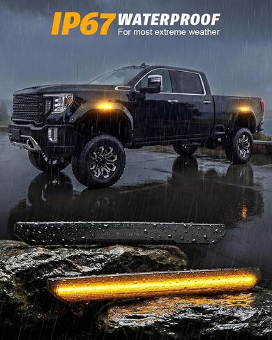 4-Piece Smoked Lens Dynamic Glow LED Side Marker Lights Kit for GMC Sierra 2500HD/3500HD 2020-2025 | Front & Rear Side Marker Lamp Assembly Replacement (Amber Light, Smoked Lens Style) in Kuwait